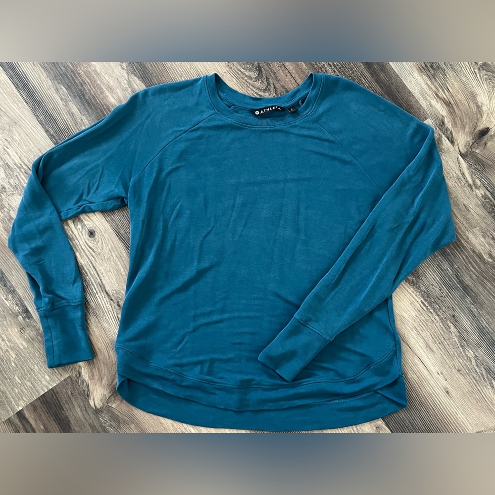 Athleta SIZE SMALL Teal Blue Knit Modal Tunic Top Mindset Sweatshirt Nirvana